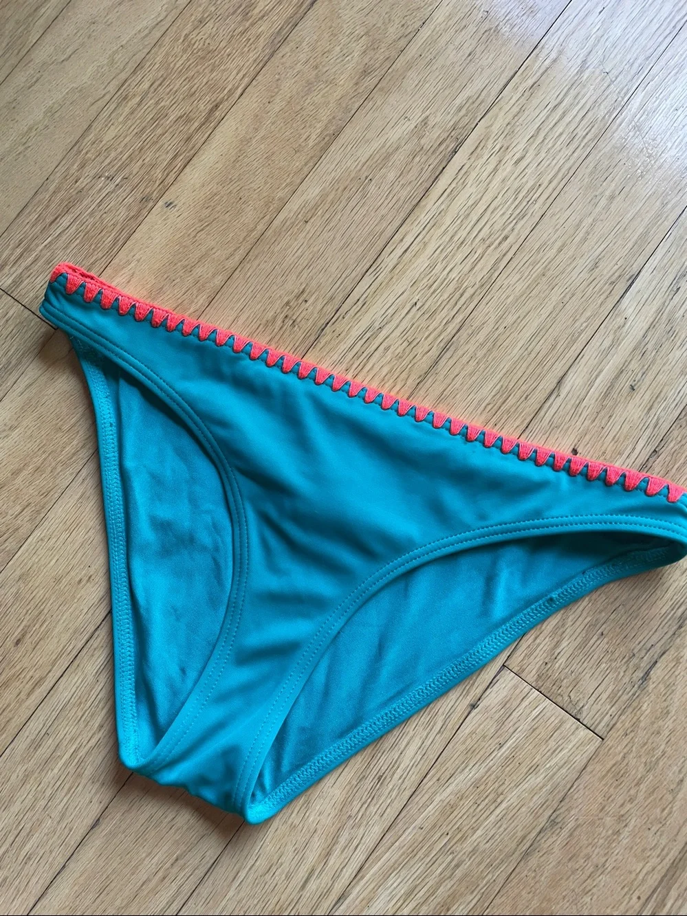 Topshop Teal Bikini Bottoms with Coral Crochet Trim